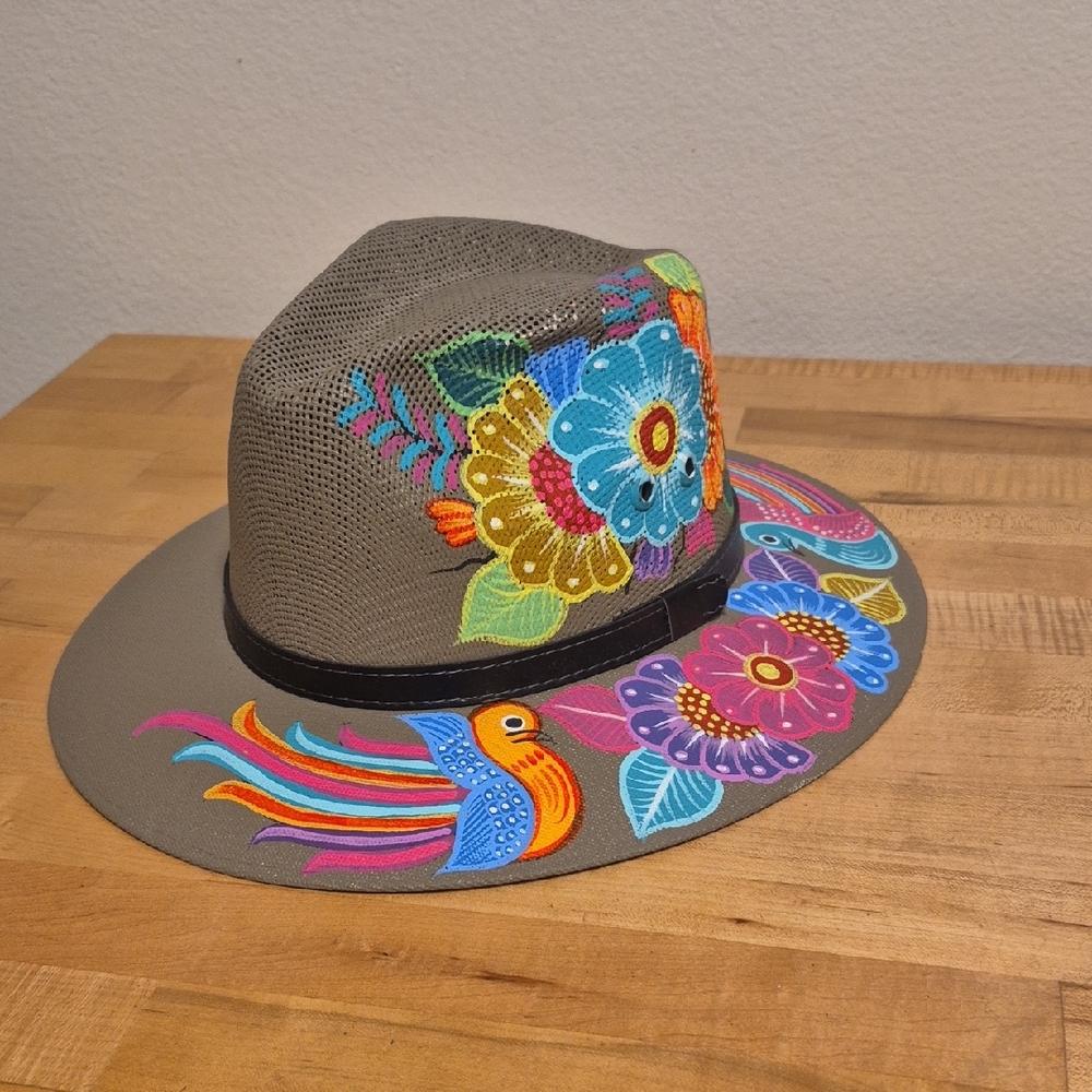 Hand Painted Mexican Artisanal Staw Fedora Hat